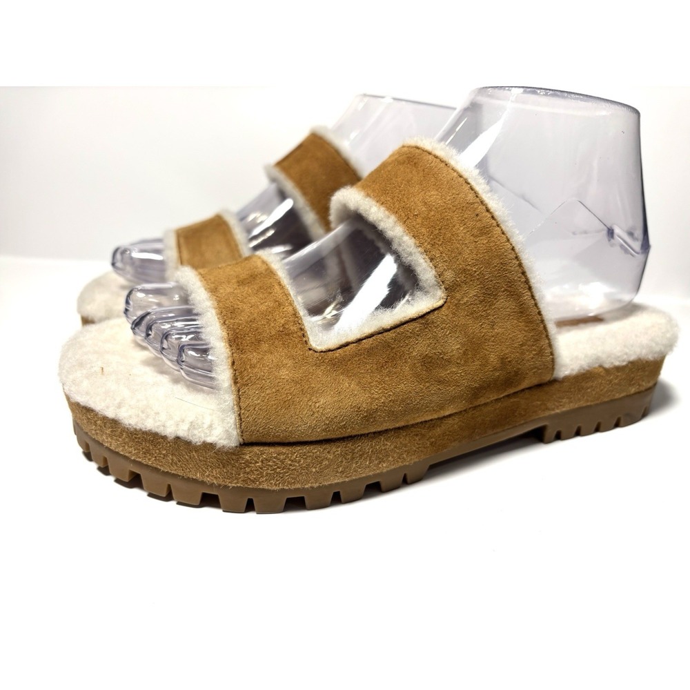Tamara Mellon Shearling Slide Sandals Brown Suede Italy Lug Sole Women 36.5